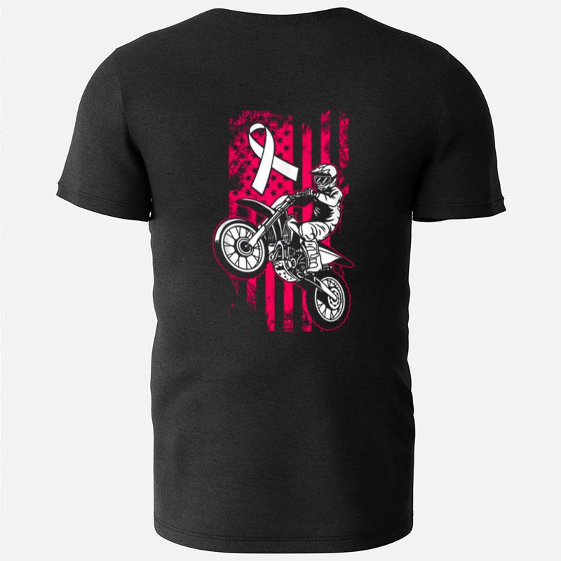 Motocross American Flag Breast Cancer Awareness T-Shirts
