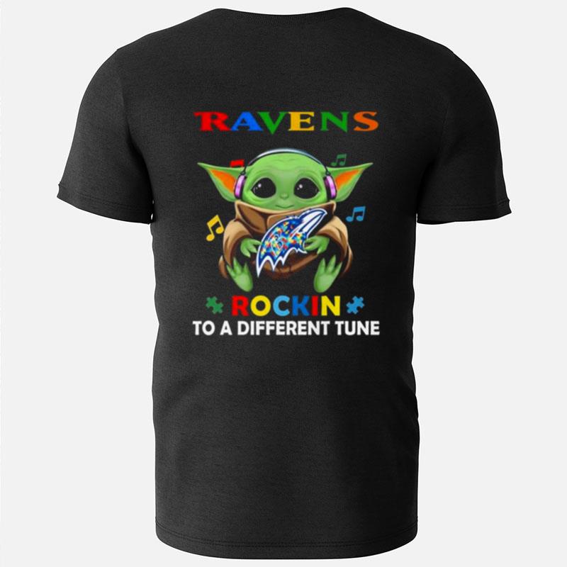 Baby Yoda Hug Baltimore Ravens Autism Rockin To A Different Tune T-Shirts