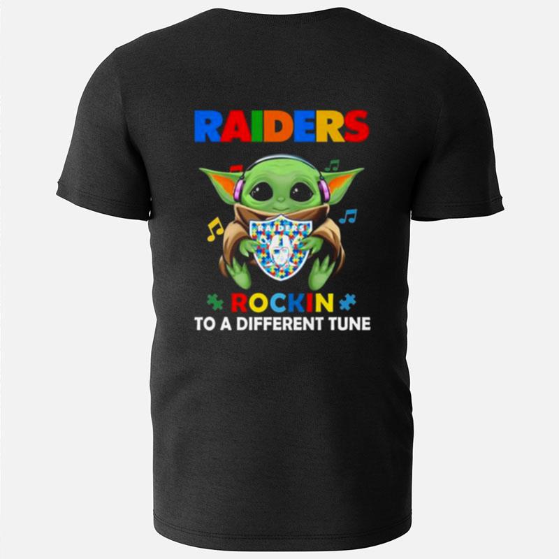 Baby Yoda Hug Las Vegas Raiders Autism Rockin To A Different Tune T-Shirts
