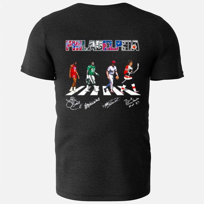Philadelphia Sports With Erving Reggie White Mike Schmidt Bobby Clarke Abbey Road Signatures T-Shirts