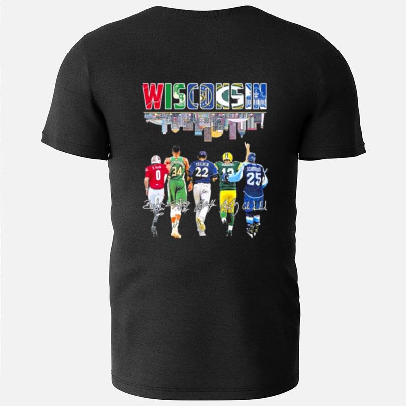 Wisconsin City Skyline Sports Team Players Signatures T-Shirts