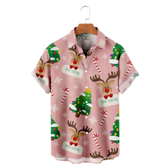 Christmas Elk Funny Elements Merry Xmas Pink Color Hawaiian Shirt