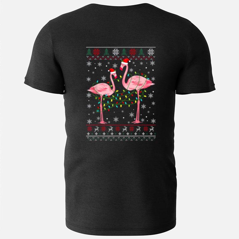 Flamingo Lights Tangled Ugly Christmas T-Shirts