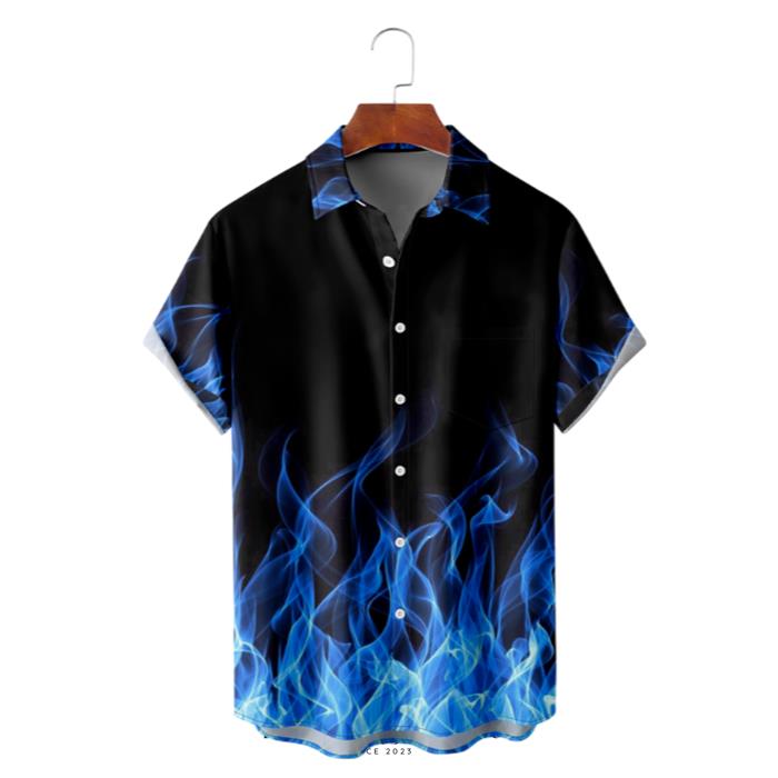 Halloween Fire Print AntiWrinkle Moisture Wicking Fabric Hawaiian Shirt