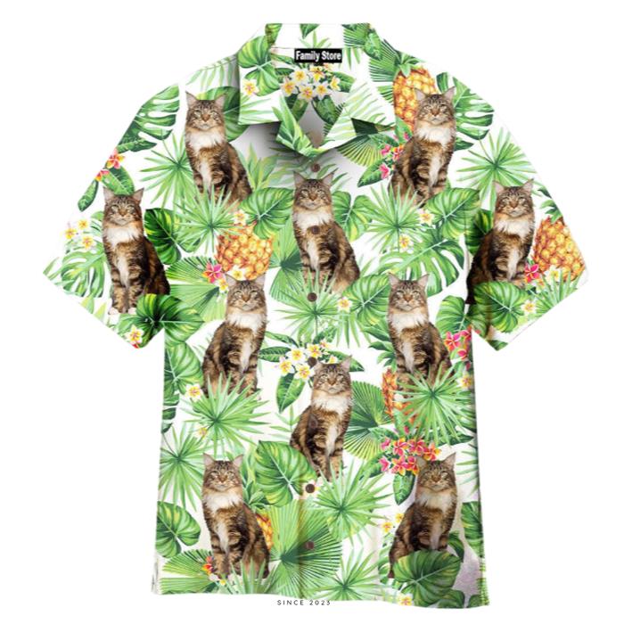 Tropical Pineapple Maine Coon Cat Custom Hawaiian Shirt