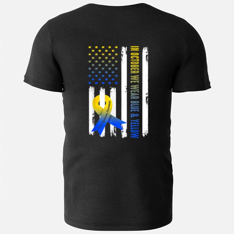 We Wear Blue And Yellow Down Syndrome Awareness Us Flag T-Shirts